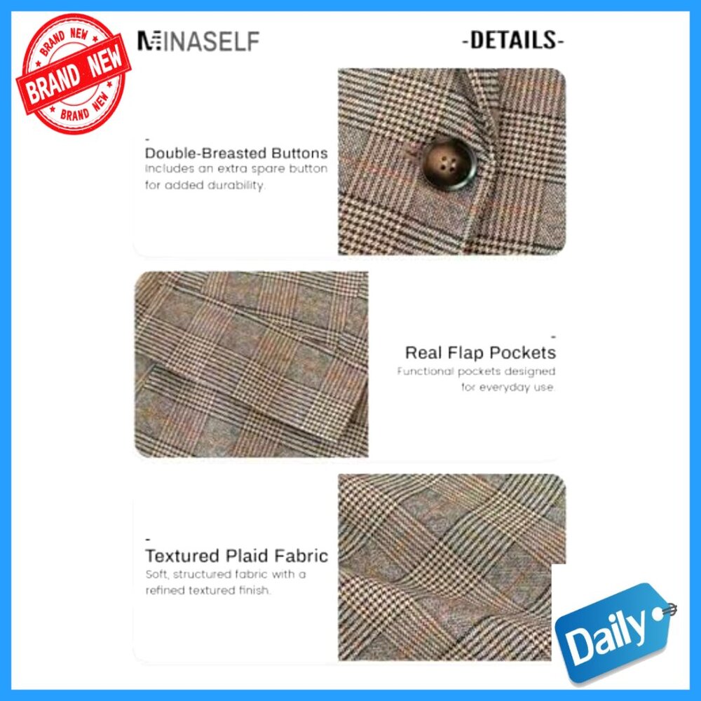 Plaid Houndstooth Blazer Jacket Fully Lined Button Lapel Work Office - Picture 6 of 7